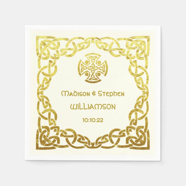 Servilleta De Papel Boda Celta Marfil y Falso Oro Personalizable (Anverso)