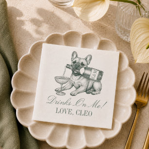 Servilleta De Papel Boda Champán Bulldog Francés Verde Sage Preppy
