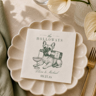 Servilleta De Papel Boda Champán Bulldog Francés Verde Sage Preppy