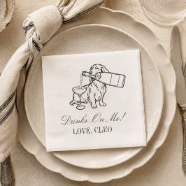 Servilleta De Papel Boda Champán Dachshund Dibujo a Mano Clásico