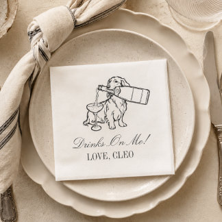 Servilleta De Papel Boda Champán Dachshund Dibujo a Mano Clásico