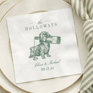 Servilleta De Papel Boda Champán Dachshund Verde Salvia Elegante