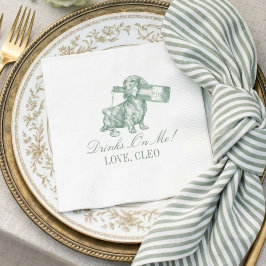 Servilleta De Papel Boda Champán Dachshund Verde Salvia Elegante
