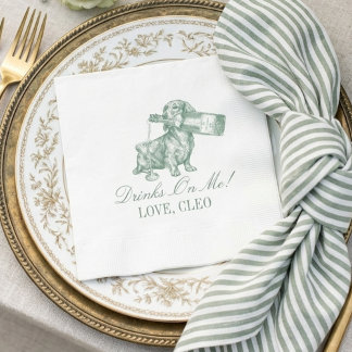 Servilleta De Papel Boda Champán Dachshund Verde Salvia Elegante