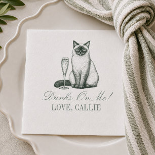 Servilleta De Papel Boda Champán Gato Siames Verde Preppy Sage