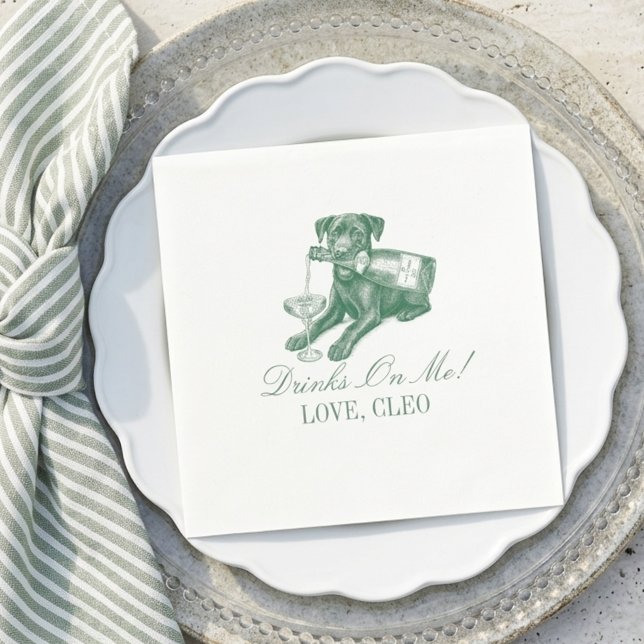 Servilleta De Papel Boda Champán Labrador Verde Sage Preppy (Preppy Sage Green Labrador Champagne Wedding Napkins)