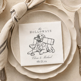 Servilleta De Papel Boda Champán Retriever Dorado Dibujo Clásico