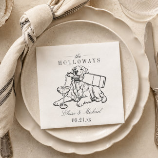 Servilleta De Papel Boda Champán Retriever Dorado Dibujo Clásico