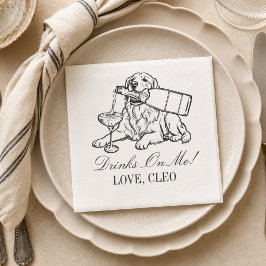 Servilleta De Papel Boda Champán Retriever Dorado Dibujo Clásico
