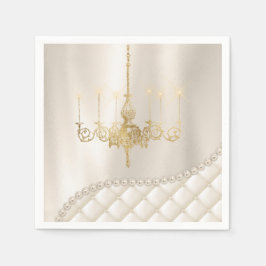Servilleta De Papel Boda Chandelier Iluminando Marfil Pearls Satin