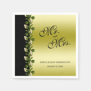 Servilleta De Papel Boda Chic Floral Romántica Dorado y Negro