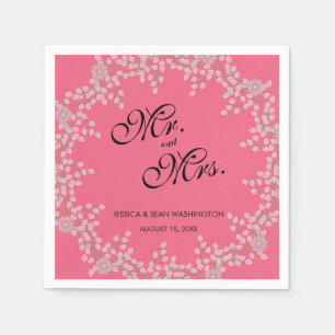 Servilleta De Papel Boda Chic Pink Floral y Perlas