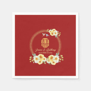 Servilleta De Papel Boda china de pájaro floral rojo