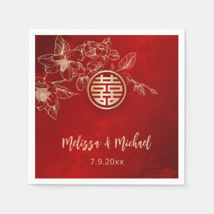 Servilleta De Papel Boda china Magnolia Rojo Dorado
