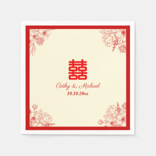 Servilleta De Papel Boda china rojo beige floral oriental