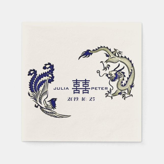 Servilleta De Papel Boda chino personalizado moderno Dragon-Phoenix (Anverso)