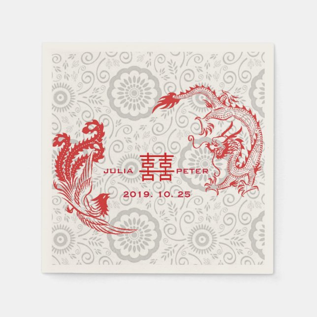 Servilleta De Papel Boda chino personalizado moderno Dragon-Phoenix (Anverso)