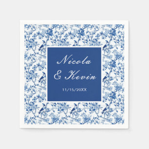 Servilleta De Papel Boda Chinoiserie Pájaros y Flores Azules