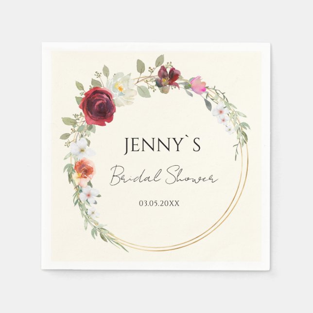 Servilleta De Papel Boda Círculo de Flores Ducha Bridal (Anverso)