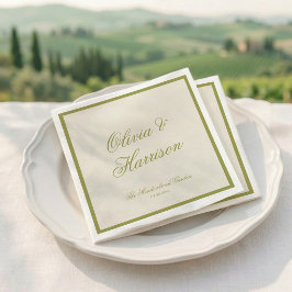 Servilleta De Papel Boda Clásica Caligrafía Verde Oliva