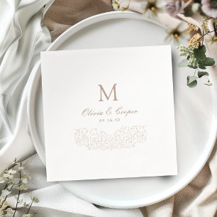 Servilleta De Papel Boda Clásica Monograma Antiguo de Marfil