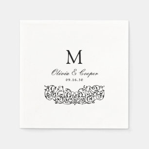 Servilleta De Papel Boda Clásica Monograma Antiguo Negro