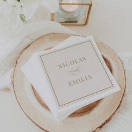 Servilleta De Papel Boda clásica simple beige y dorada