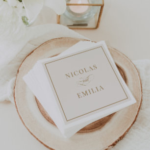 Servilleta De Papel Boda Clásica Simple Beige y Dorado