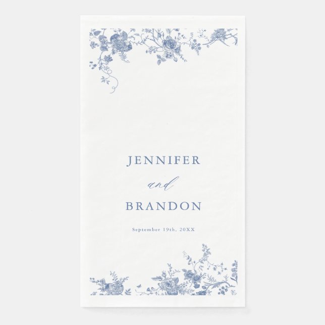 Servilleta De Papel Boda Clásico Azul de Victoria (Anverso)