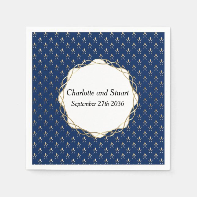Servilleta De Papel Boda clásico azul y oro (Anverso)