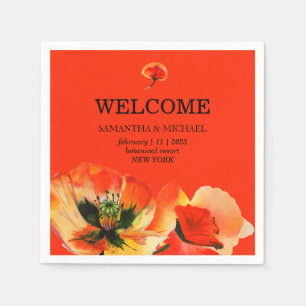 Servilleta De Papel Boda Clásico naranja Rojo de la flor de la amapola