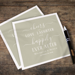 Servilleta De Papel Boda Cocktail Cheers Typography Sage Green