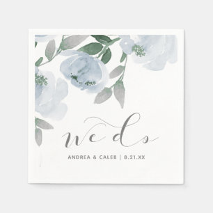 Servilleta De Papel Boda Cocktail Dusty Blue Gray Watercolor Floral