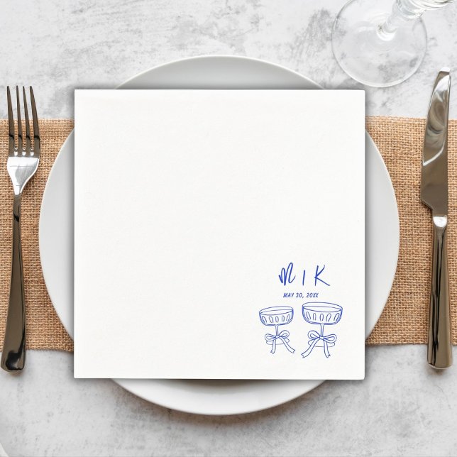 Servilleta De Papel Boda Cóctel Azul Dibujado a Mano  (Subido por el creador)