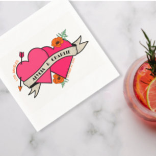 Servilleta De Papel Boda colorido de los corazones rosados calientes