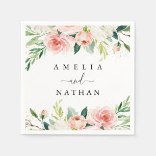 Servilleta De Papel Boda con acuarela floral de melocotón rubor polvo