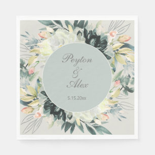 Servilleta De Papel Boda con Brillo Floral Verde Salvia Blanco