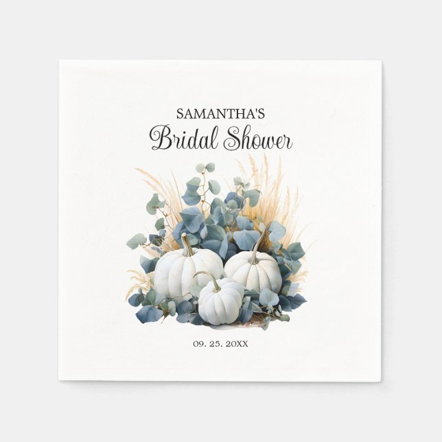 Servilleta De Papel Boda con calabazas blancas y verdes de eucalipto (Anverso)