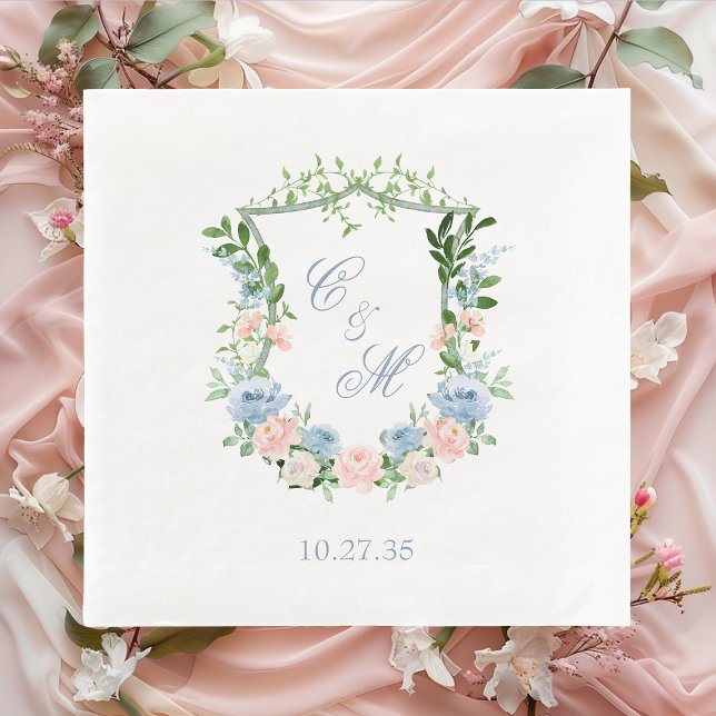 Servilleta De Papel Boda con Cresta Floral Azul Polvoriento (Subido por el creador)