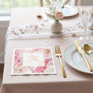 Servilleta De Papel Boda con efecto de mármol rosa y dorado