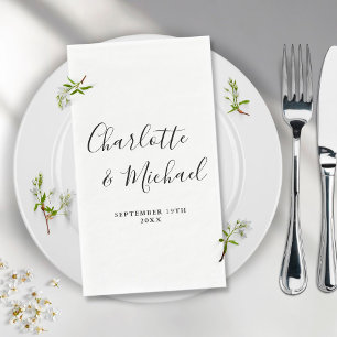 Servilleta De Papel Boda con elegante letra de firma en negro y blanco