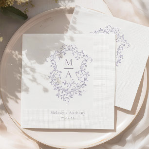 Servilleta De Papel Boda con escudo floral de lavanda francesa elegant