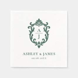 Servilleta De Papel Boda con Escudo Ornate Vintage Verde