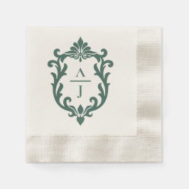 Servilleta De Papel Boda con Escudo Ornate Vintage Verde Salvia