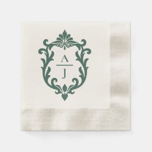 Servilleta De Papel Boda con Escudo Ornate Vintage Verde Salvia