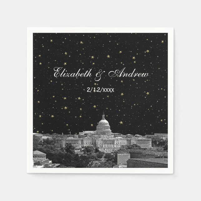 Servilleta De Papel Boda con Estrellas del Perfil de Washington DC Gra (Anverso)