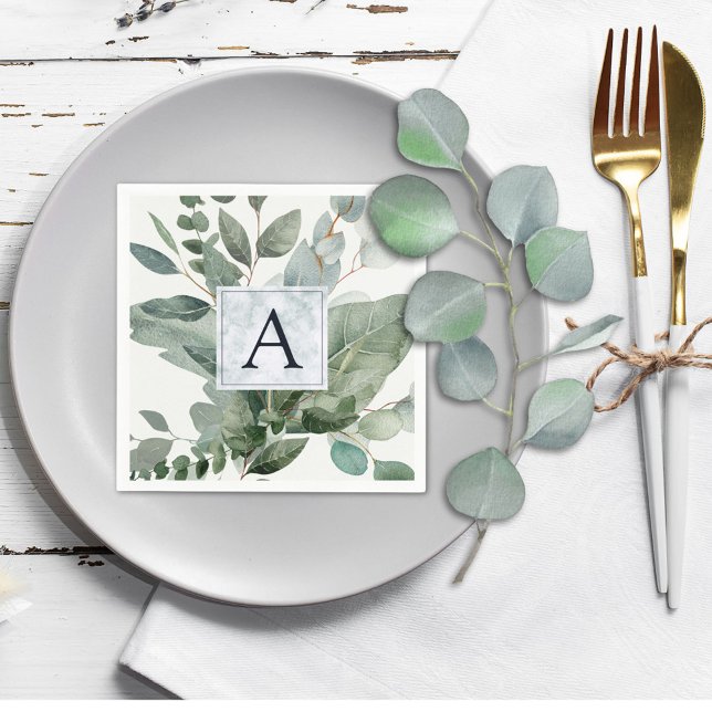 Servilleta De Papel Boda con Eucalipto Verde Tropical Monogramado (In situ Wedding reception)