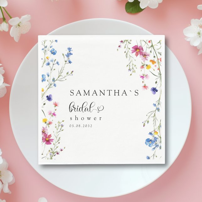 Servilleta De Papel Boda con flores silvestres modernas  (Modern Wildflower Bridal Shower Napkins)