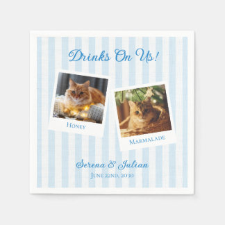 Servilleta De Papel Boda con Foto de Mascota Costera a Rayas Bebidas a