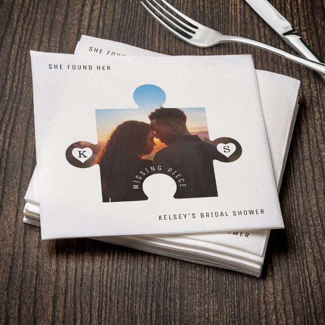 Servilleta De Papel Boda con Foto de Pieza de Rompecabezas (Puzzle Piece Photo Bridal Shower Napkins
)